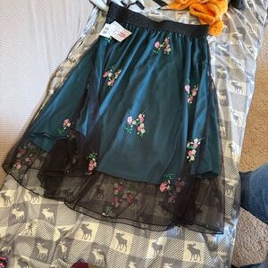 LuLaRoe Lola Medium Floral A-Line Skirt - Black and Green